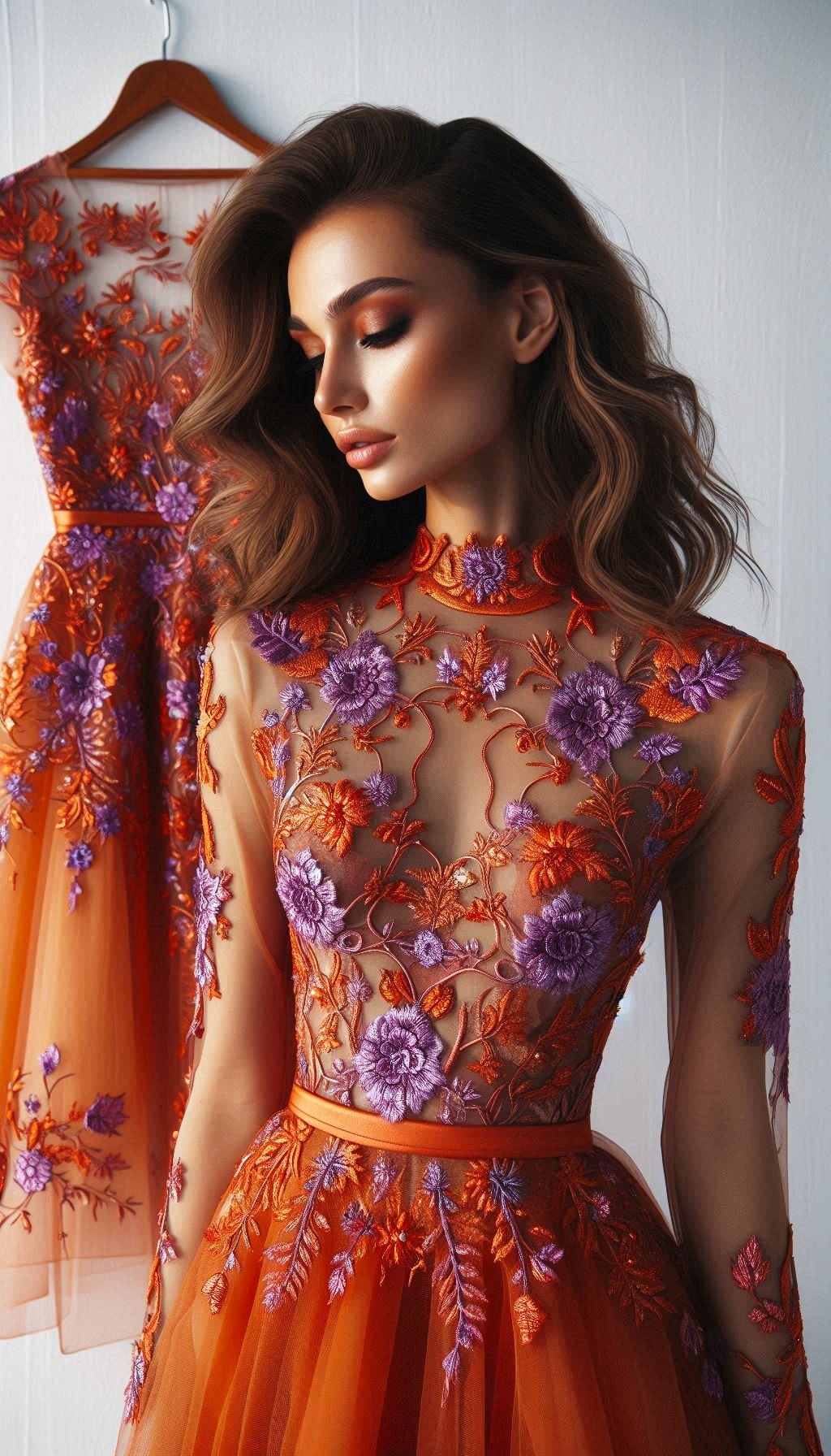 105 Enchanting Floral Lace Embroidered Dress Ideas | Pocoko Orange with violet flowers? Yes, please! This floral lace embroidered dress is a stunning choice for those who love to stand out.