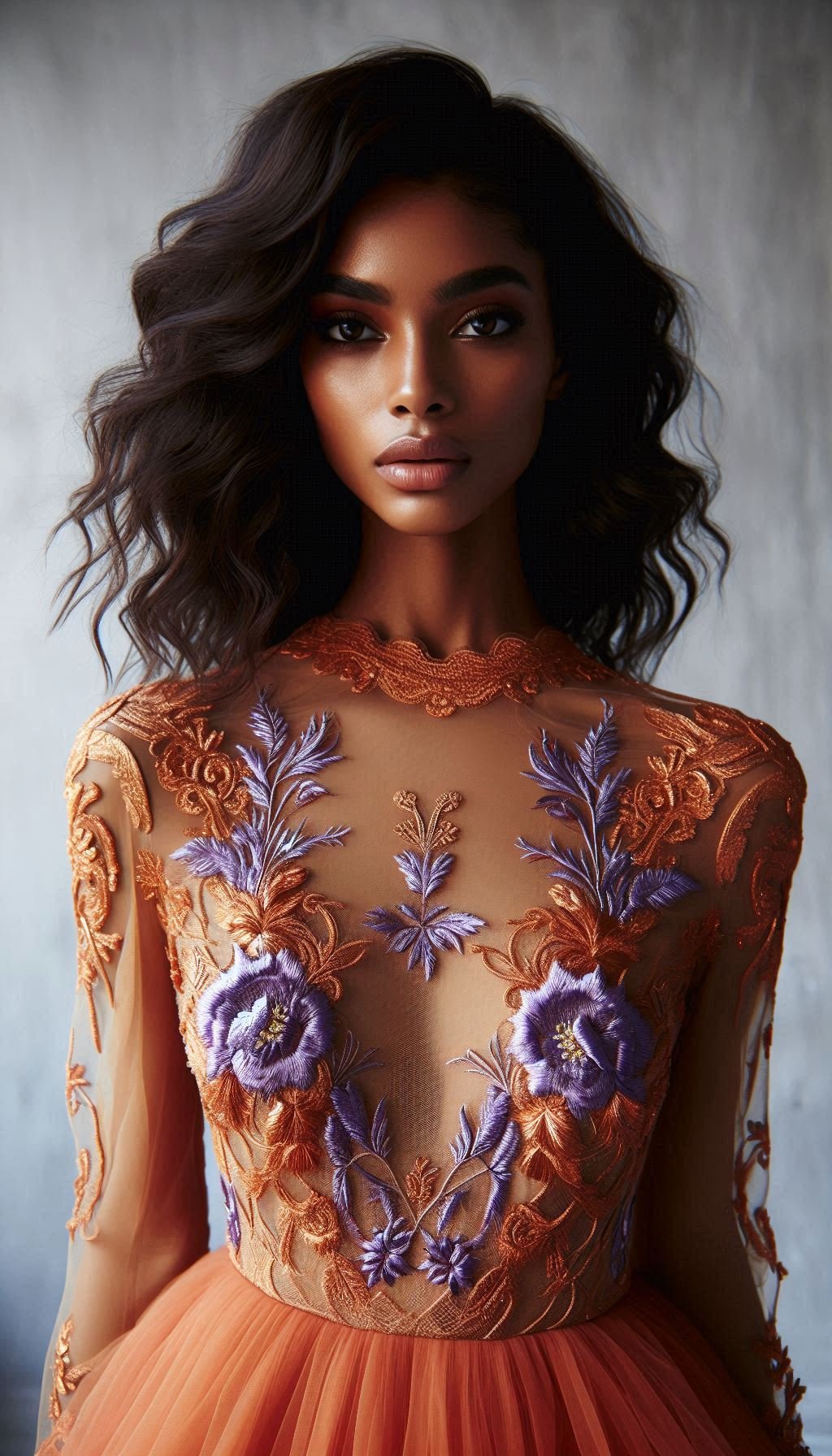 105 Enchanting Floral Lace Embroidered Dress Ideas | Pocoko Turn up the charm with this orange dress, beautifully detailed with violet floral lace embroidery. A unique and captivating look for any occasion!