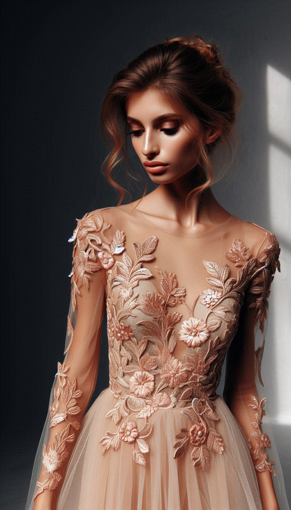 105 Enchanting Floral Lace Embroidered Dress Ideas | Pocoko Peach and lace, a match made in heaven! This floral embroidered dress is your go-to for a soft yet stunning look.