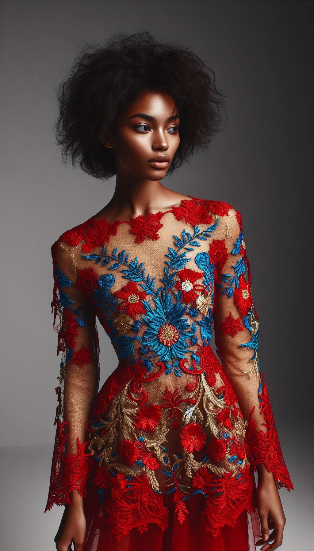 105 Enchanting Floral Lace Embroidered Dress Ideas | Pocoko Turn heads with this red dress adorned with blue floral lace embroidery. The perfect blend of striking colors and sophisticated elegance.