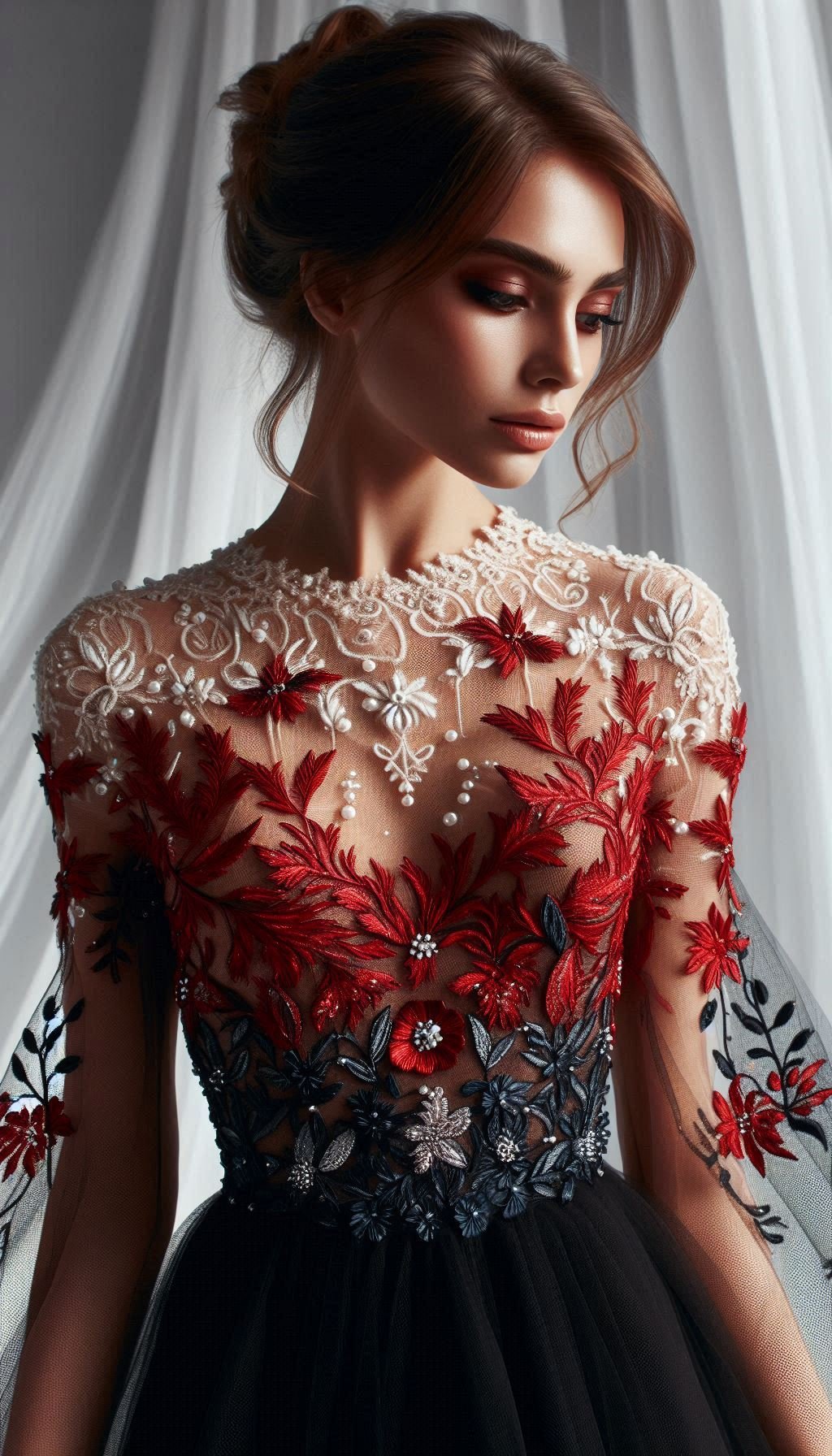 105 Enchanting Floral Lace Embroidered Dress Ideas | Pocoko Red and black floral lace embroidery? Yes, please! This dress is the ultimate mix of elegance and edge, ready to make you the star of the night.