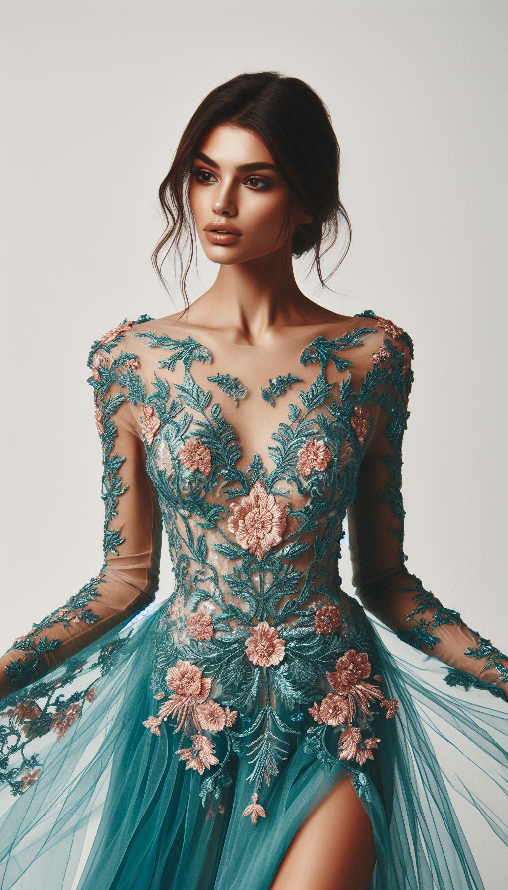 105 Enchanting Floral Lace Embroidered Dress Ideas | Pocoko Teal meets pink in this floral lace embroidered dress. A captivating choice for those who love to make a stylish statement!