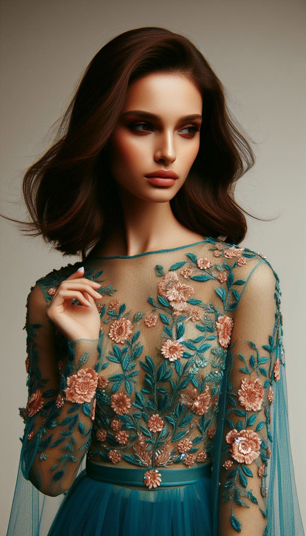 105 Enchanting Floral Lace Embroidered Dress Ideas | Pocoko Step into elegance with this teal dress adorned with pink floral lace embroidery. A captivating blend of colors thatβs perfect for any occasion!