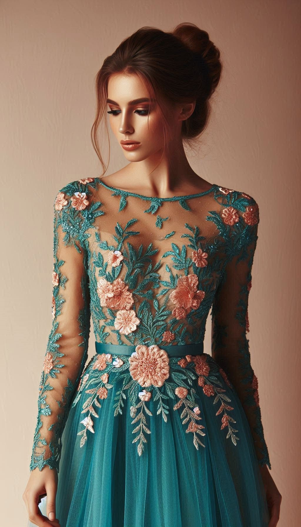 105 Enchanting Floral Lace Embroidered Dress Ideas | Pocoko Ready to make a bold statement? This teal dress with pink floral lace embroidery is your ticket to a standout look.