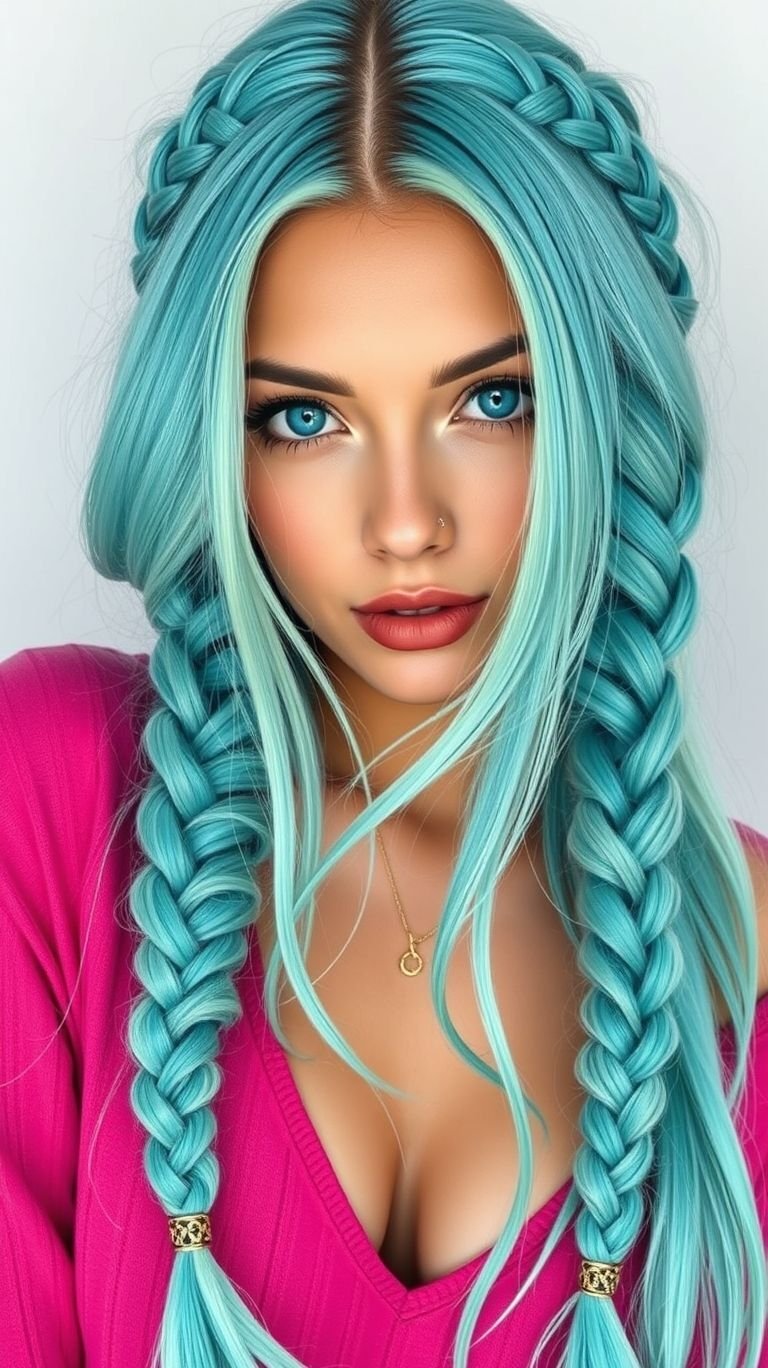 Aqua-colored braids: because your hair deserves to shine brighter than the clearest blue skies!