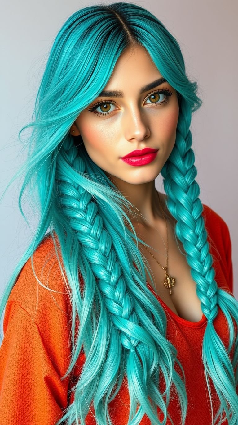 Dive into the deep end of hair trends with aqua-colored braids. Vibrant, chic, and totally refreshing!