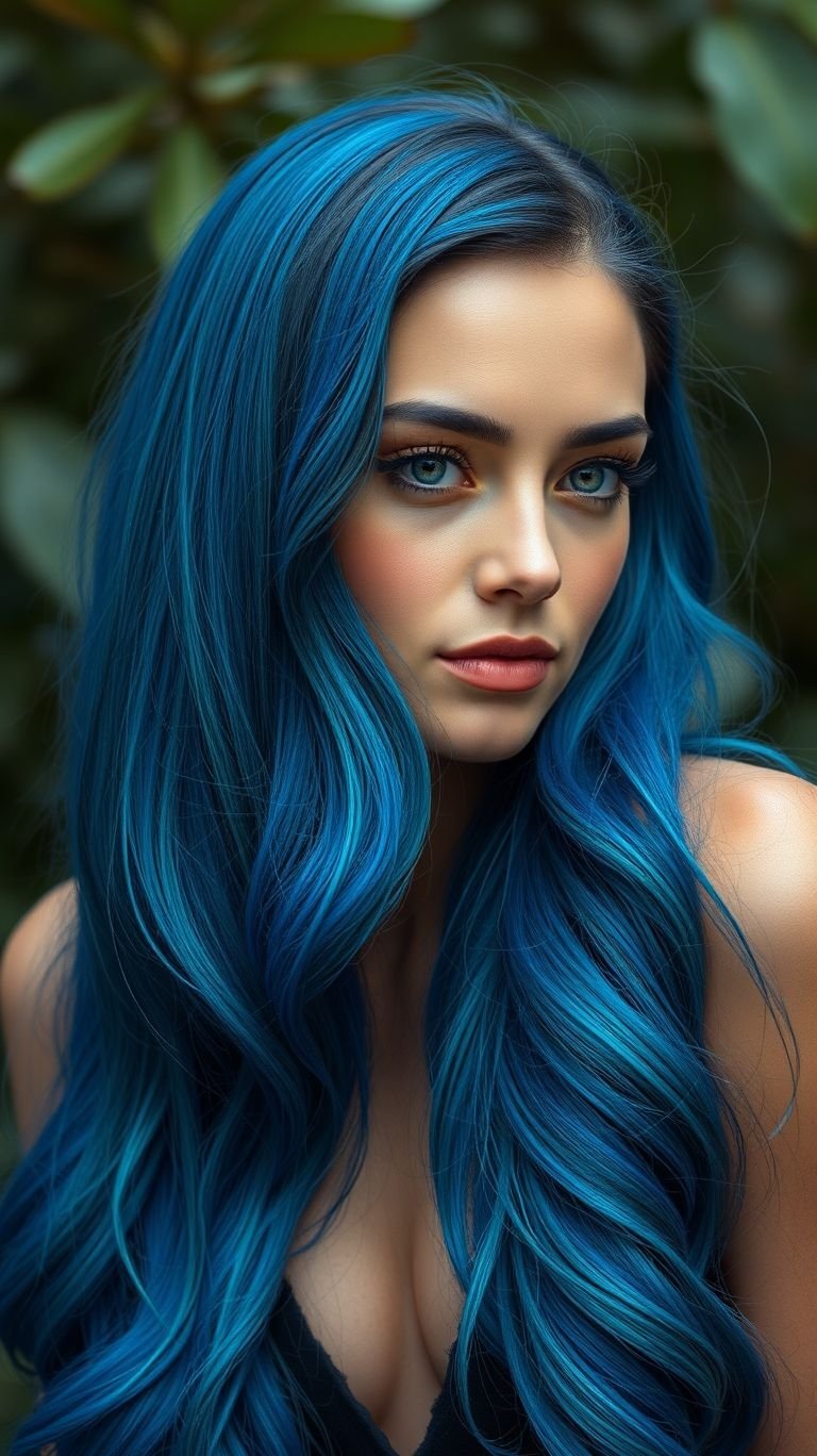 Hair Color Inspirations: 100+ Daring Must-Have Shades That Shine | Pocoko Turn heads with long, flowing locks in mesmerizing blue hues. Bold and beautiful—a hair transformation that’s impossible to miss!