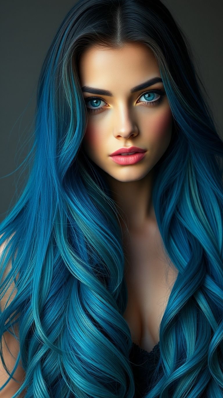 Hair Color Inspirations: 100+ Daring Must-Have Shades That Shine | Pocoko Blue long hair is the ultimate statement for dreamers and trendsetters. Vibrant, edgy, and undeniably eye-catching!