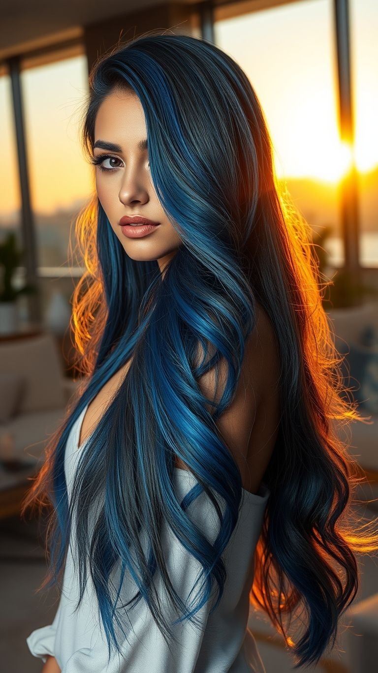 Hair Color Inspirations: 100+ Daring Must-Have Shades That Shine | Pocoko Why blend in when you can stand out? Long hair in brilliant blue hues is a bold choice for those who dare to be different.