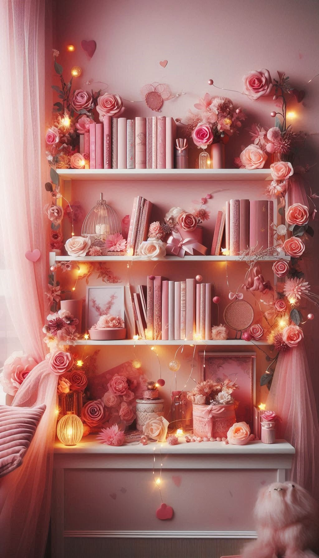 A bookshelf with a pink aesthetic? Yes, please! Think delicate pink touches that make your books pop and add a cozy, welcoming vibe to your room. It's a simple way to combine style and your love of reading.