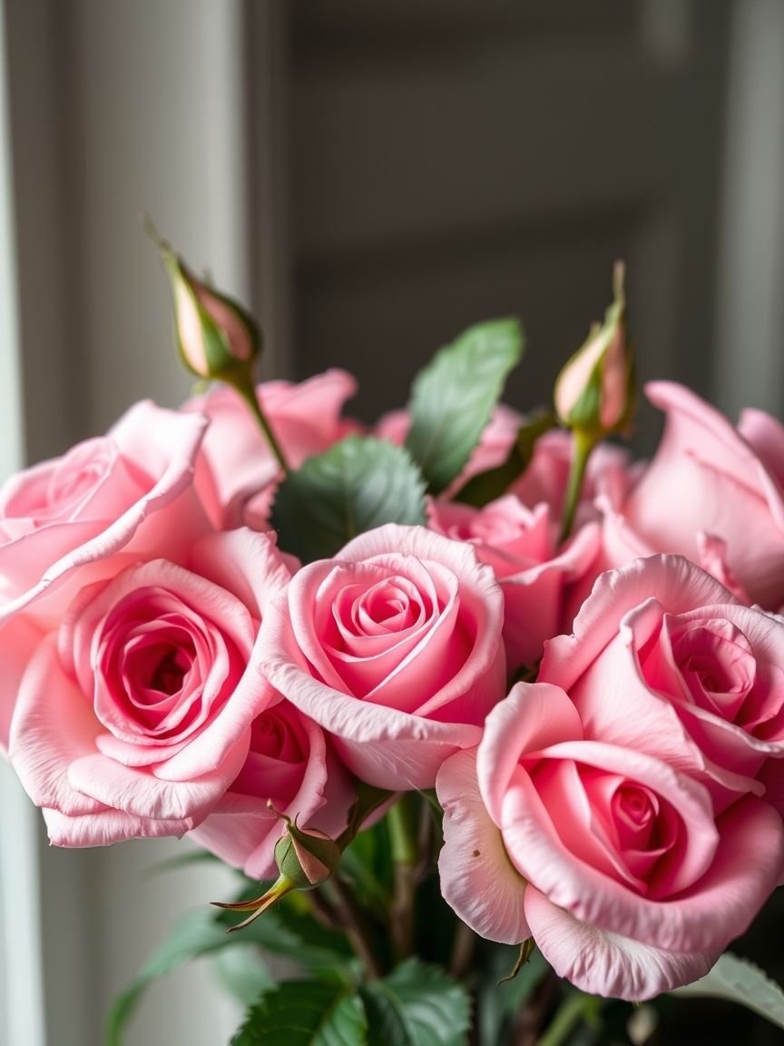 A bouquet of soft pink roses is the ultimate way to bring warmth and style into your home. The delicate petals create a peaceful ambiance while adding a splash of color to brighten any corner.