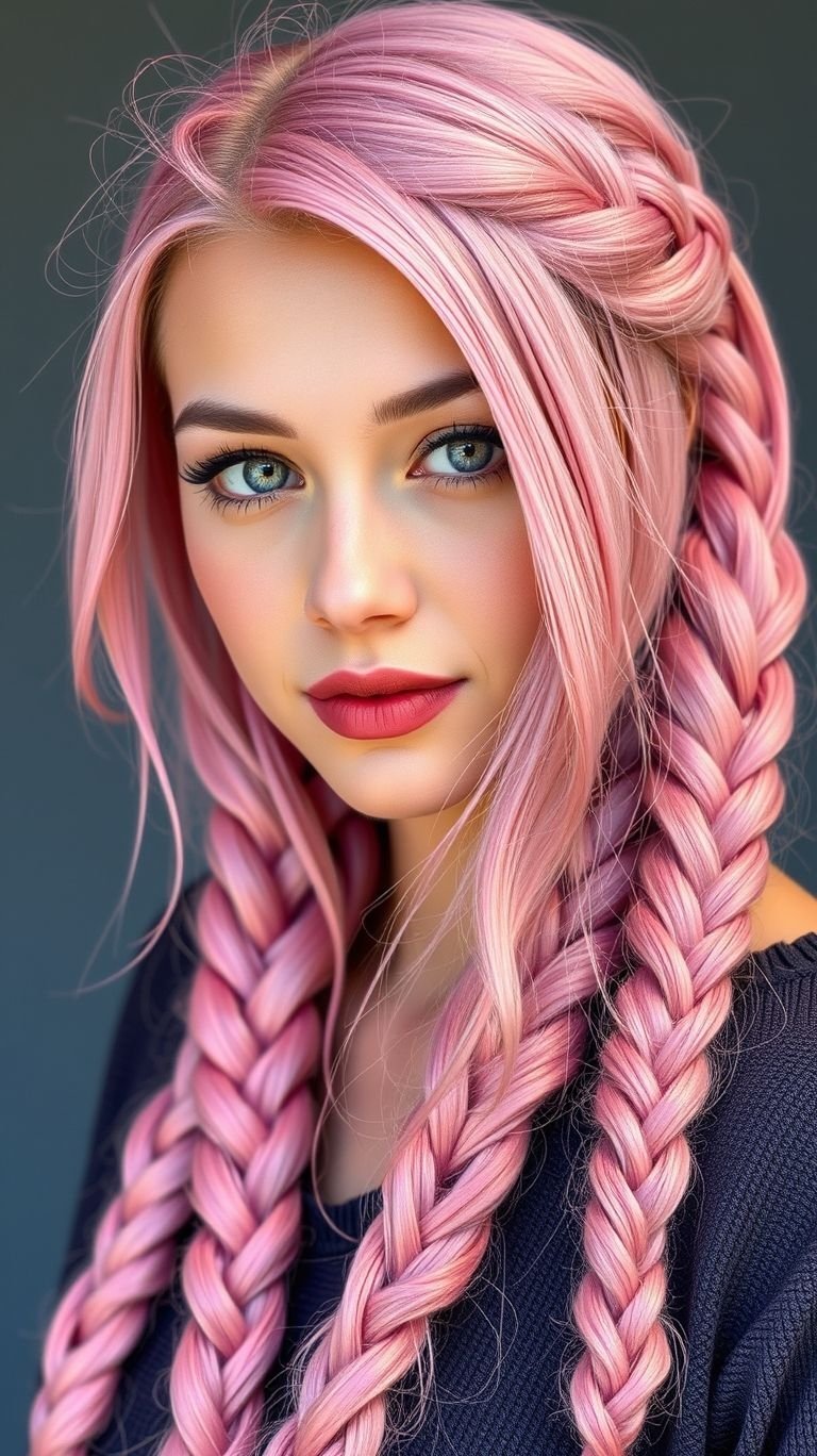 Let your hair do the talking with bubblegum pink braids! A bold statement that’s as sweet as it is stylish.