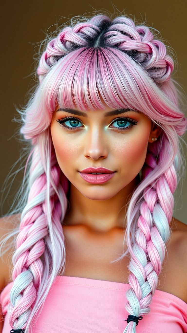 Make every day a little sweeter with bubblegum pink braids! A trendy hairstyle that’s straight out of a candy-colored dream.