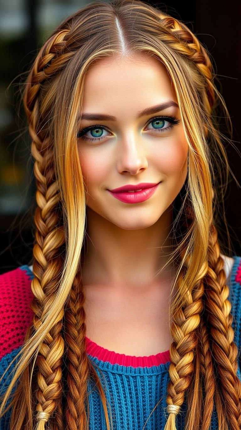 Golden brown braids: chic, versatile, and endlessly captivating! A hairstyle that works for casual days or glamorous evenings.