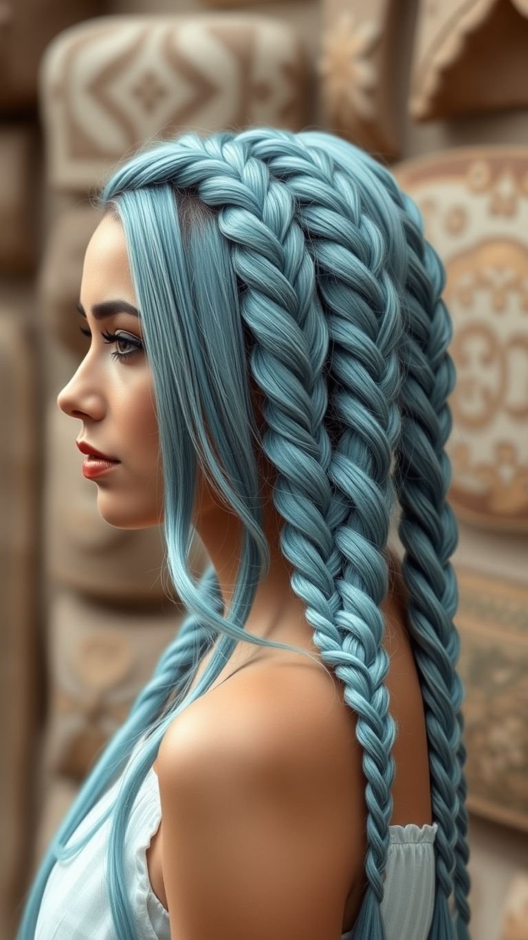 Transform your hair into a frosty masterpiece with ice blue braids! A striking look that radiates cool confidence and effortless style.