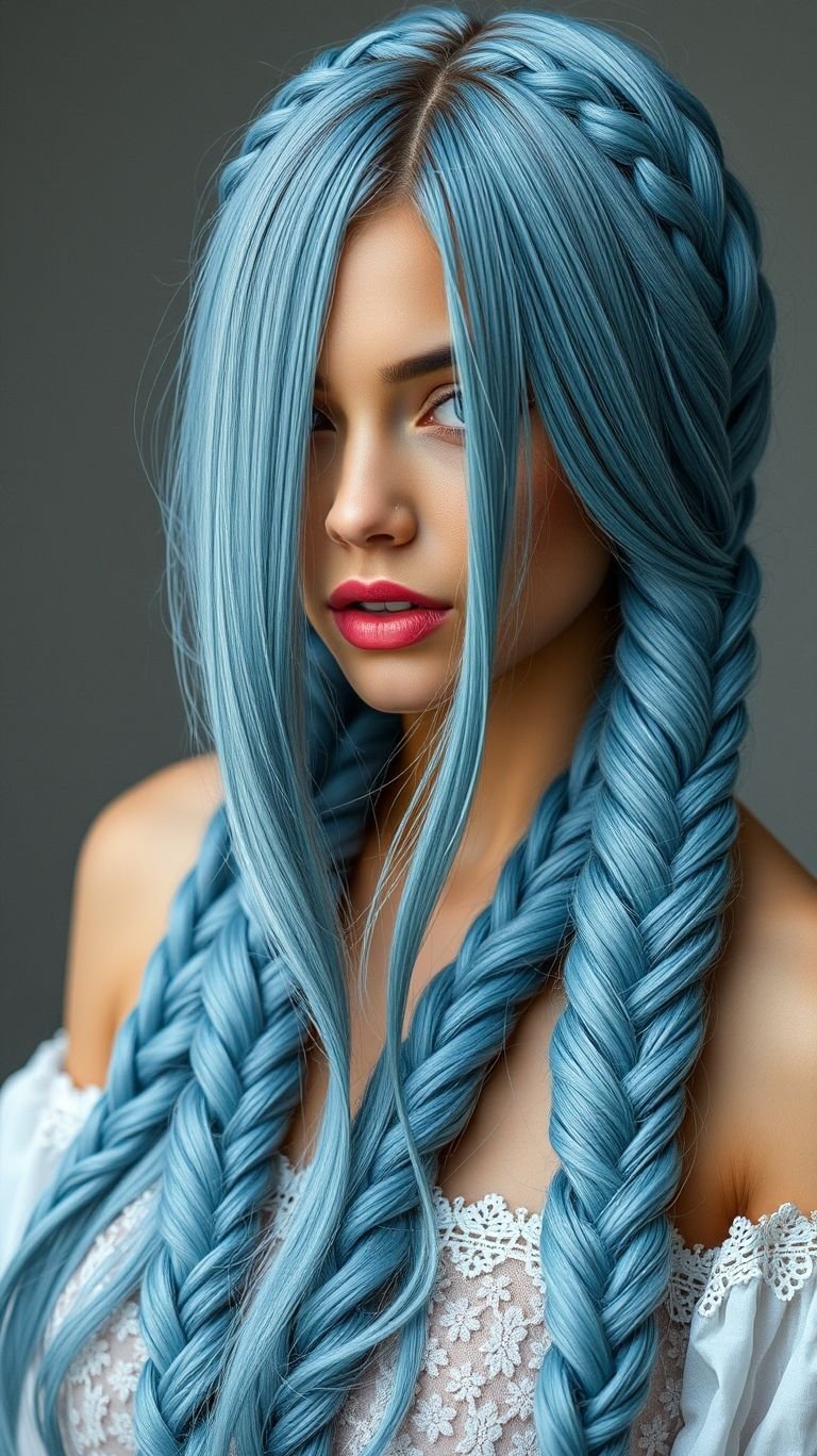 Ice blue braids are the ultimate showstopper! Add a frosty twist to your style and let your hair radiate cool sophistication.