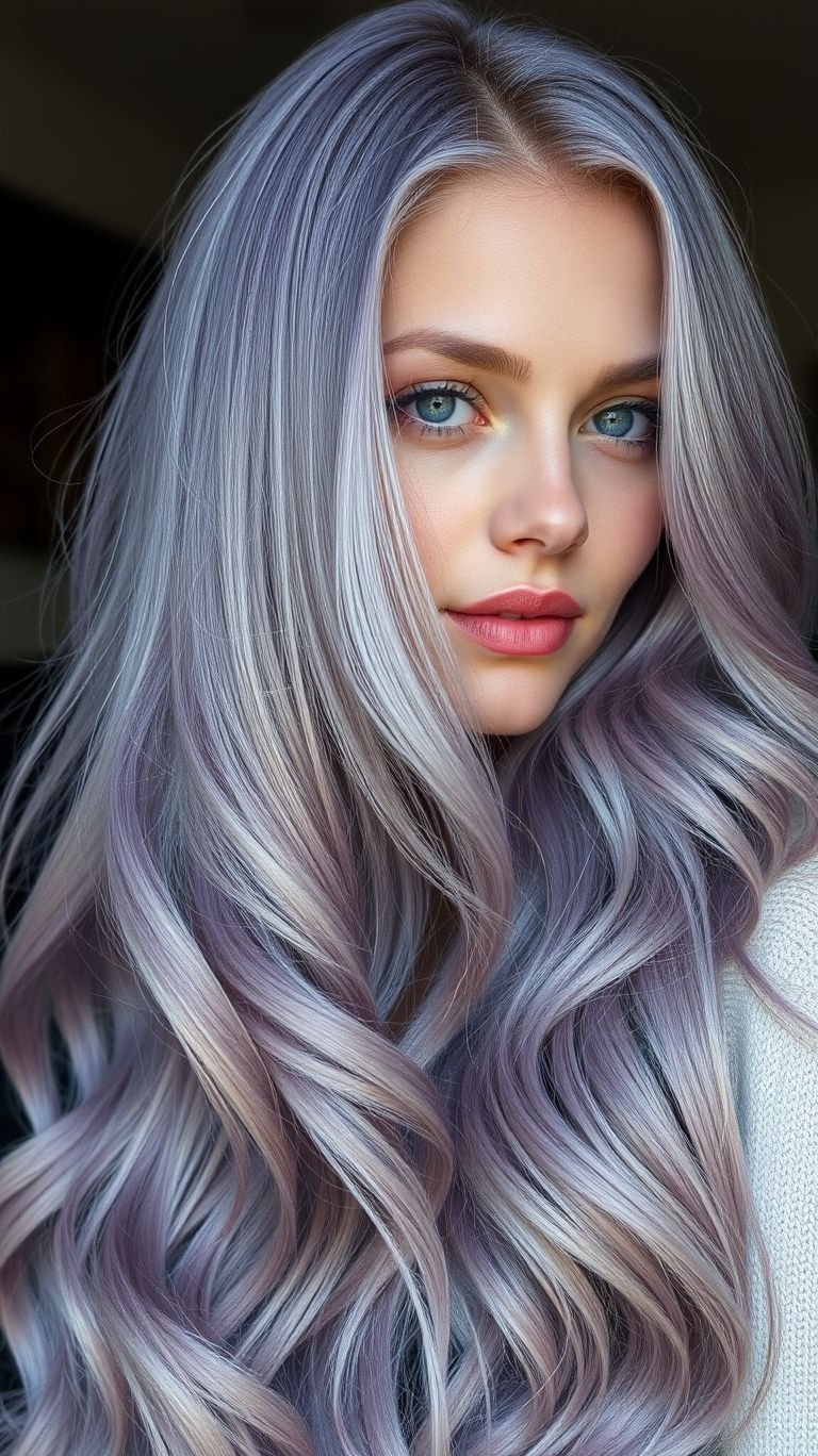 Hair Color Inspirations: 100+ Daring Must-Have Shades That Shine | Pocoko Lavender blonde hair is where elegance meets creativity! Long, flowing locks with a pastel twist that redefines chic.