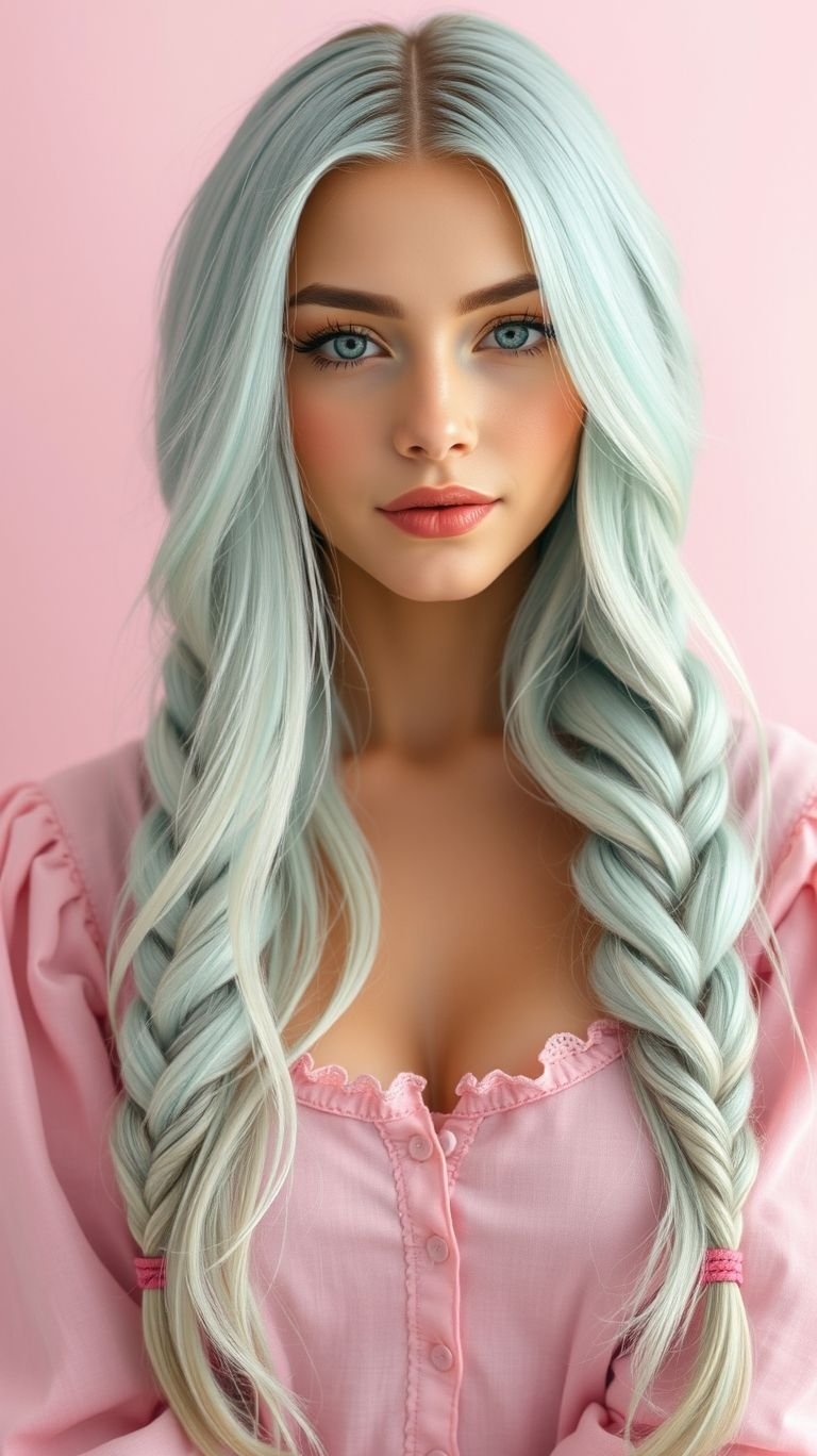 Fresh, subtle, and oh-so-stylish—light mint braids add a touch of cool elegance to your look! Perfect for making a statement while keeping it effortlessly chic.