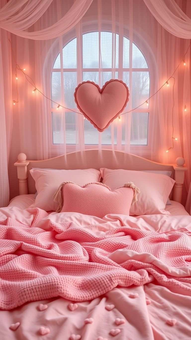 A loving pink aesthetic bed is the perfect way to bring warmth and comfort into your space. Fluffy pink pillows and cozy blankets make this the ultimate spot for relaxation and all-around good vibes.