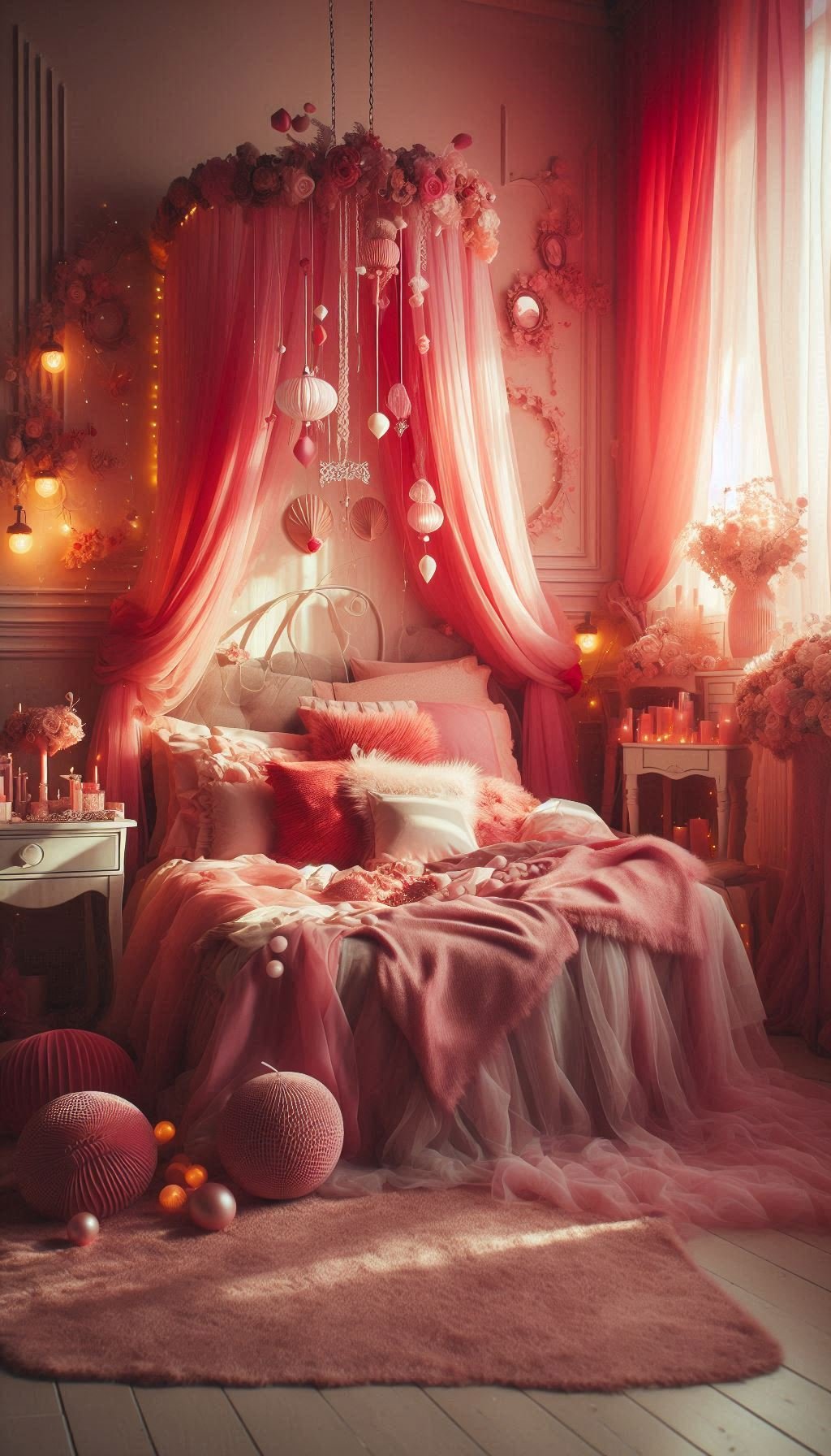 Create a dreamy, loving bed that invites you to relax and unwind. Soft pink accents, plush pillows, and a calming atmosphere make this space your personal sanctuary for rest and relaxation.