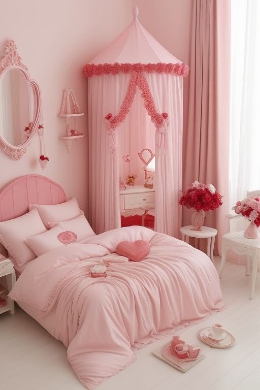 Want to turn your bed into a cozy pink paradise? Embrace soft, loving hues, from blush-colored sheets to fluffy throw pillows, and create a space where comfort and style are always in harmony.