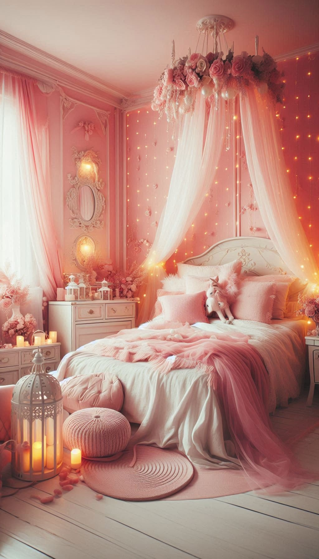 Your bed is the ultimate cozy spot, so why not make it a loving pink paradise? Soft tones, plush pillows, and delicate accents will have you sinking into comfort every time you lie down.