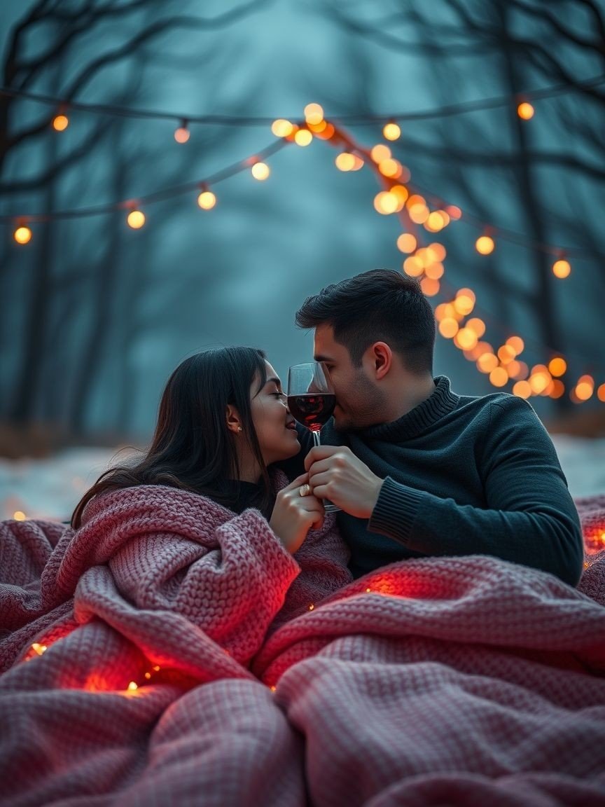 The night sky is mesmerizing, and the couple basking in its glow is bathed in soft pink. This beautiful combination of cosmic wonder and loving warmth makes for an unforgettable aesthetic that pulls at your heartstrings.