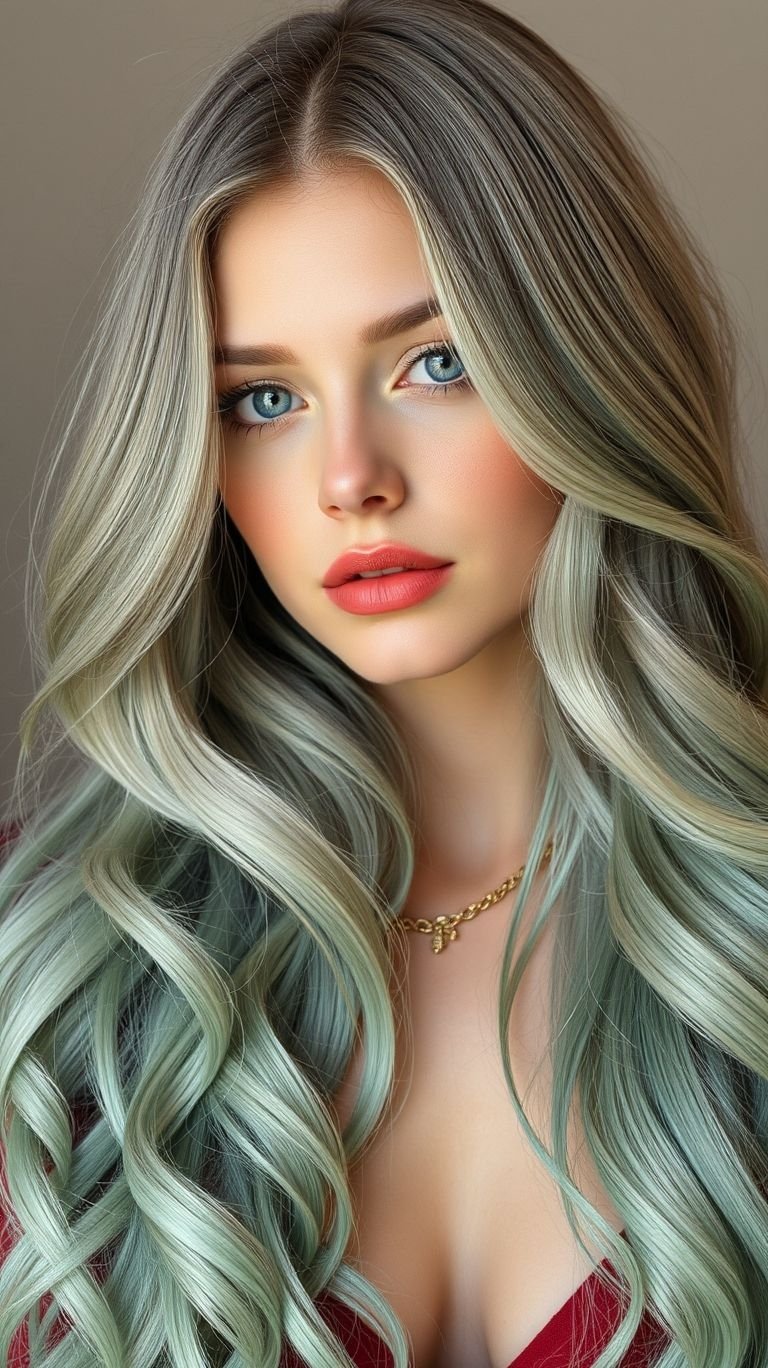 Hair Color Inspirations: 100+ Daring Must-Have Shades That Shine | Pocoko Turn heads with mint ombre long hair! A serene and chic color blend that’s as refreshing as it is stylish.