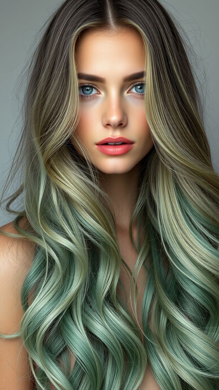 Hair Color Inspirations: 100+ Daring Must-Have Shades That Shine | Pocoko Let your locks flow like a minty breeze with this stunning ombre effect! Long hair has never felt this cool and chic.