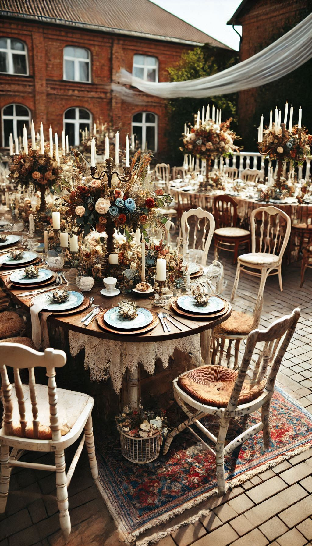 Mismatched vintage chairs are more than seating—they’re a conversation starter! Perfect for adding rustic charm to your big day.