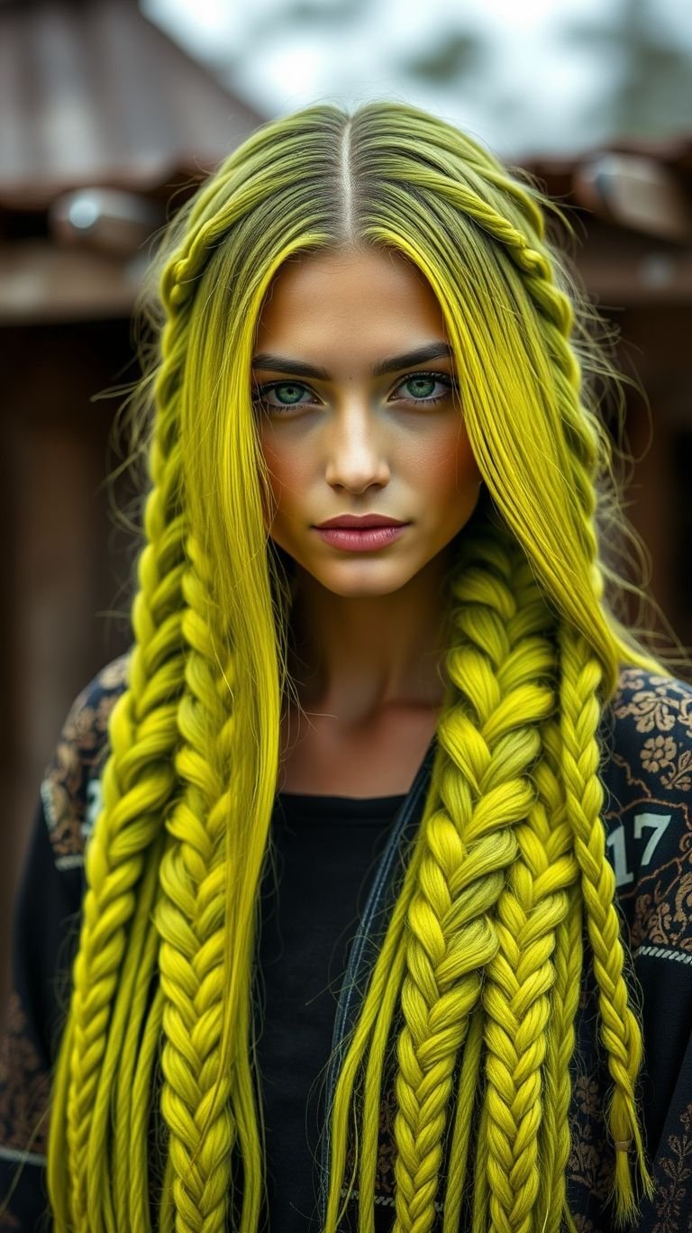 Who needs a highlighter when your neon green braids are stealing the show? Bright, bold, and packed with personality!