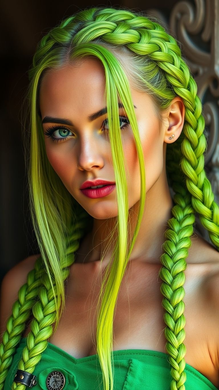 Neon green braids aren’t just a look—they’re a vibe! Bright, bold, and perfect for making your personality pop.