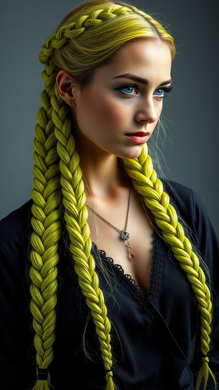 Neon green braids: because subtle is overrated! Perfect for adding a punch of personality and electrifying energy to your style.