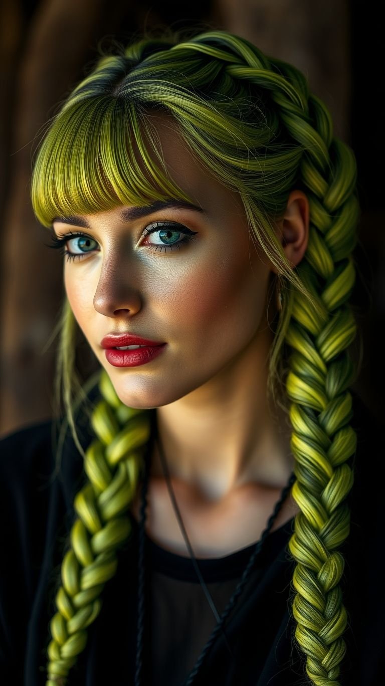 Step into the spotlight with neon green braids! A vibrant choice that’s all about confidence and creativity.