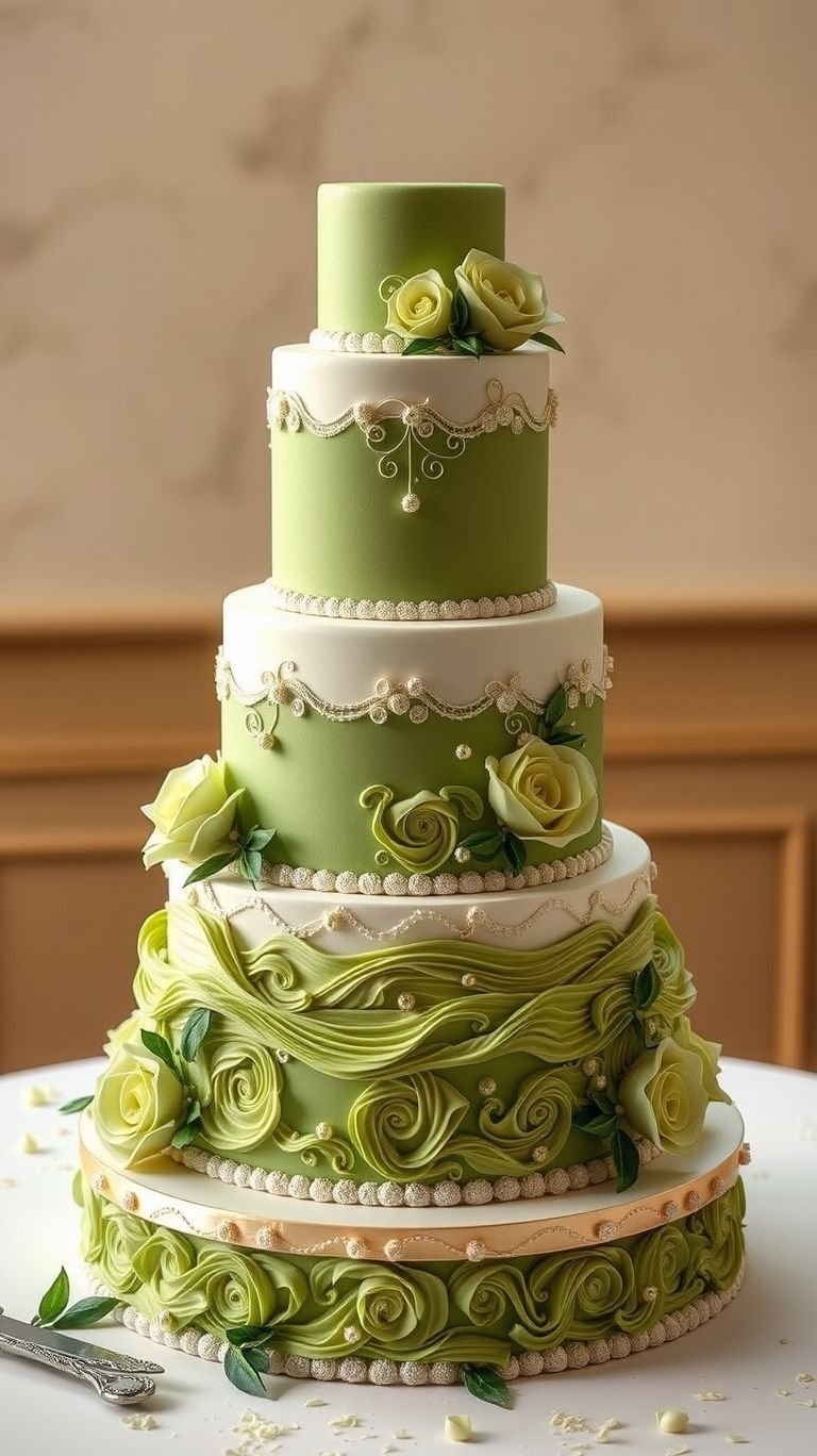 Let pastel green wedding cakes steal the show! Their soft hues and artistic details create a dessert fit for a celebration of love.
