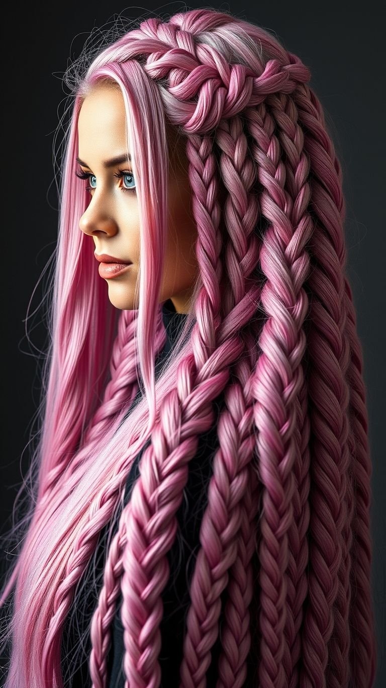 Pink braids are the definition of hair goals! Playful and chic, they’ll have you standing out in all the right ways.