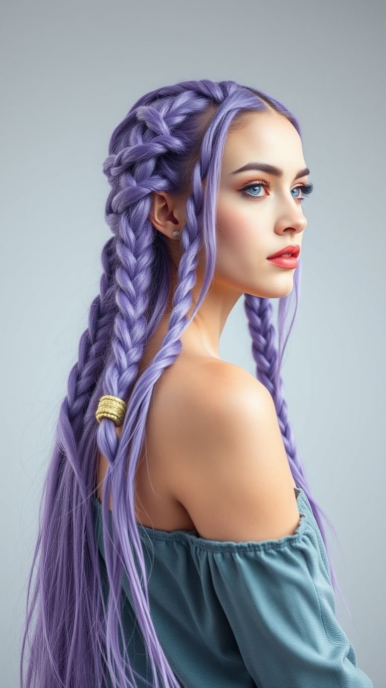Silvery lavender braids are where elegance meets ethereal charm! Perfect for channeling a fairy-tale vibe with a modern twist.