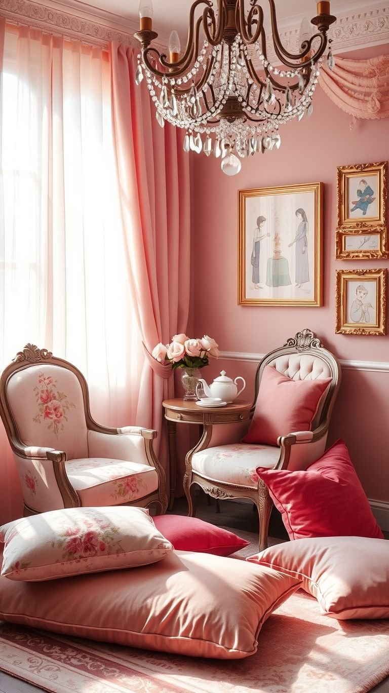 Your room’s missing that perfect chill spot, and a pink aesthetic sitting corner is just the answer! Add soft textures, pastel pinks, and cozy vibes to create a space that’s both inviting and oh-so-stylish.