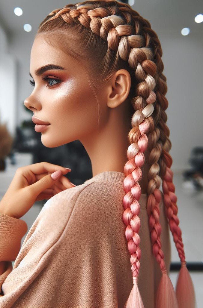Strawberry pink, brown, and silver braids bring sweetness, warmth, and sparkle all in one! A bold yet harmonious color blend that turns heads every time.