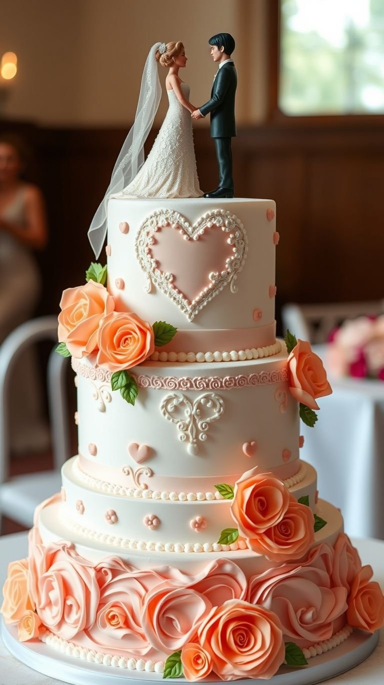 A love story in cake form! White and peach combine beautifully in this wedding inspiration to showcase tender romance.