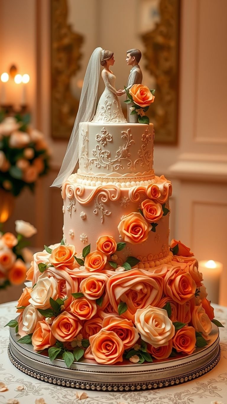 From chic minimalism to floral elegance, white cakes with peach roses are the ultimate wedding-day centerpiece!