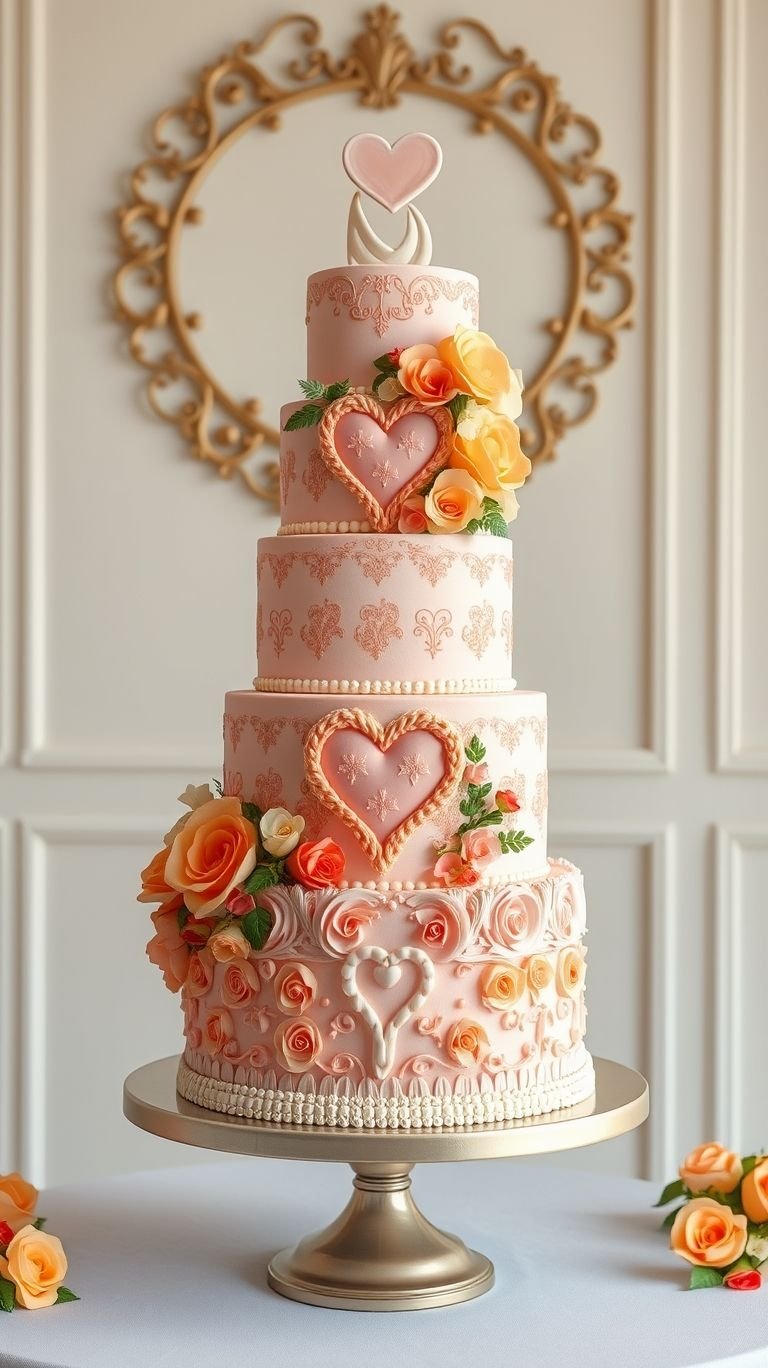 Understated beauty takes center stage! A white cake paired with delicate peach roses creates the ultimate wedding delight.