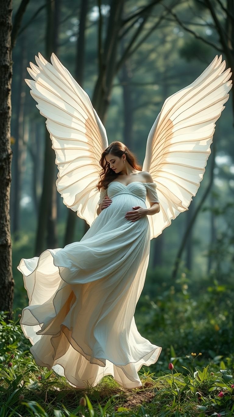 85 Pregnancy Photoshoot Ideas That Capture Pure Joy | Pocoko Feel divine with angel wings that elevate your pregnancy photoshoot. Capture your glow and create ethereal memories to cherish forever.