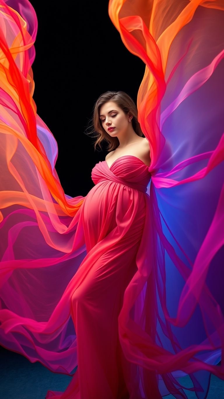 85 Pregnancy Photoshoot Ideas That Capture Pure Joy | Pocoko Think outside the box with vibrant veils that float effortlessly in your maternity shoot. It’s all about creating striking, artistic memories!