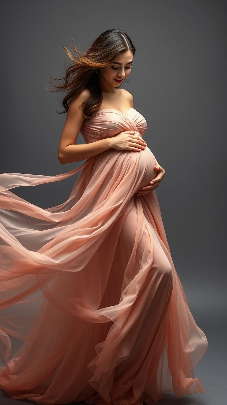 85 Pregnancy Photoshoot Ideas That Capture Pure Joy | Pocoko Let your pregnancy photos tell a vivid story! A colorful floating veil adds life, motion, and drama to every frame.
