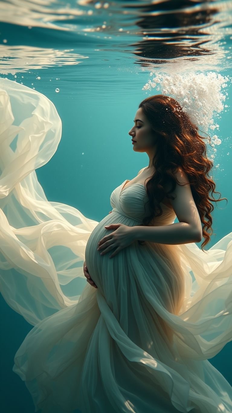 85 Pregnancy Photoshoot Ideas That Capture Pure Joy | Pocoko Turn your maternity photoshoot into a masterpiece! Underwater poses highlight the fluidity and beauty of pregnancy.