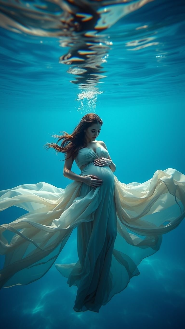 85 Pregnancy Photoshoot Ideas That Capture Pure Joy | Pocoko Underwater maternity shoots add a surreal touch of elegance—flowing fabric, natural light, and pure serenity.