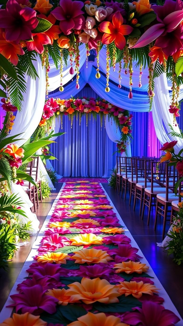 Tropical Wedding Ideas: Guaranteed Gorgeous Celebrations | Pocoko Step into paradise with a wedding aisle filled with tropical flowers! It’s fresh, exotic, and completely breathtaking.