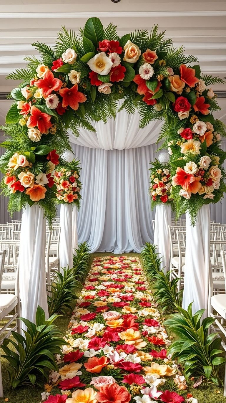 Tropical Wedding Ideas: Guaranteed Gorgeous Celebrations | Pocoko From flamingo-pink florals to deep emerald greens, tropical wedding aisle ideas bring pure island romance to your ceremony.