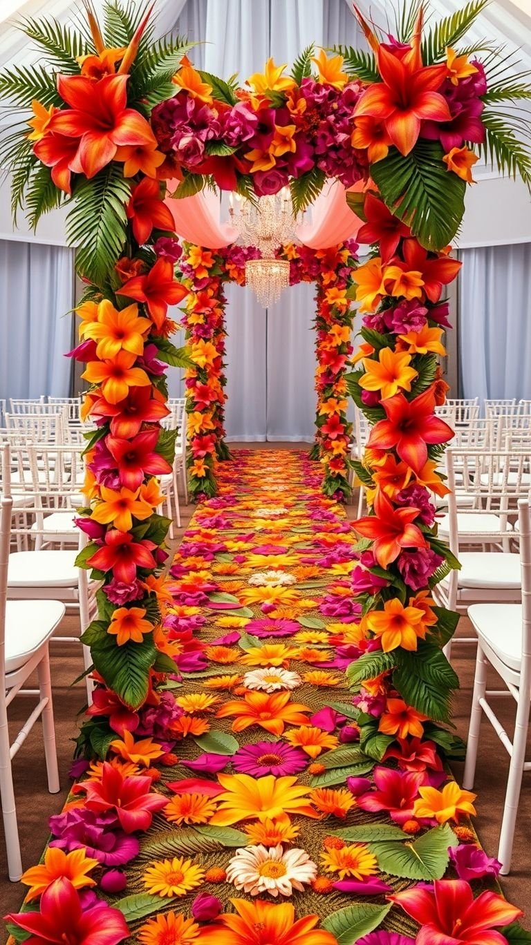 Tropical Wedding Ideas: Guaranteed Gorgeous Celebrations | Pocoko Aisle goals? Think fresh hibiscus, cascading orchids, and a walkway that looks straight out of a tropical dream!